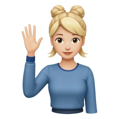 blonde woman with bun in casual clothes waving sticker