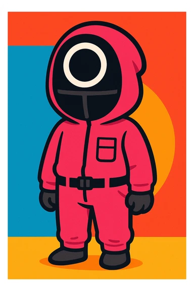 squid game guard with circle mask, cartoon style sticker