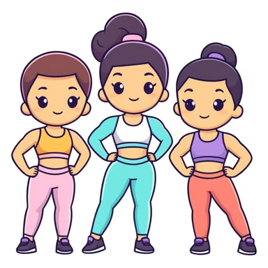 4 mixed races Pilates princesses in cute 2 piece workout sets (2 white girls, 1 Mexican, and 1 black girl) sticker