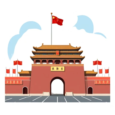 Tiananmen Square gate, Beijing, Chinese architecture, travel illustration sticker