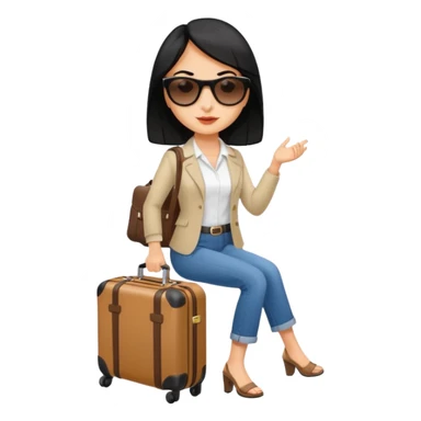 mujer viajando un equipaje de mano con el cabello negro  sticker