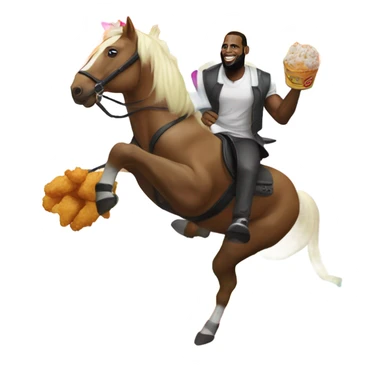 LeBron riding a pony over a rainbow eating fried chicken sticker