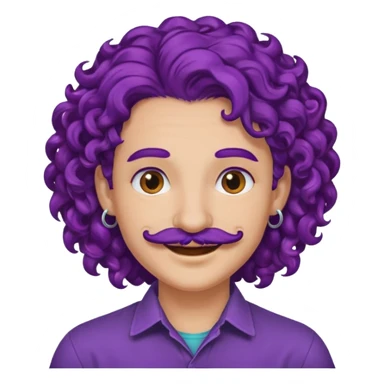 mustached curly purple haired earringed sticker