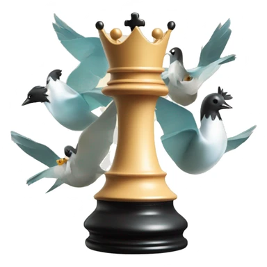 Chess piece, the king, on its side with birds flying above it in circles sticker