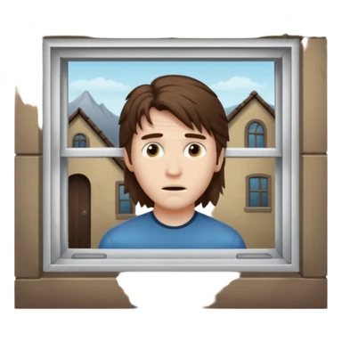 Guy with mullet brown hair creepy peeking through closed window sticker