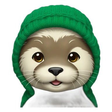 Otter in green sweater with capital M sticker
