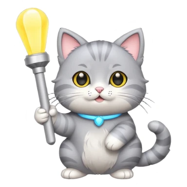 chibi cute gray cat holding a light stick happily sticker