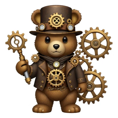 Steampunk Freddy bear with gears and brass sticker