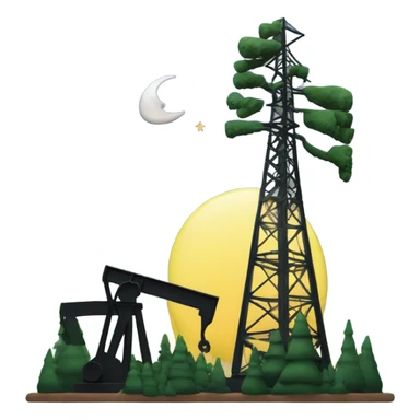 Pine trees with crescent moon and oil derrick sticker