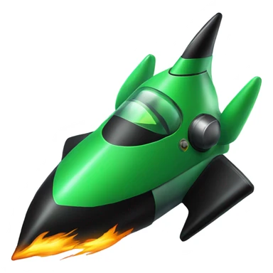 green and black rocket ship with green fire sticker