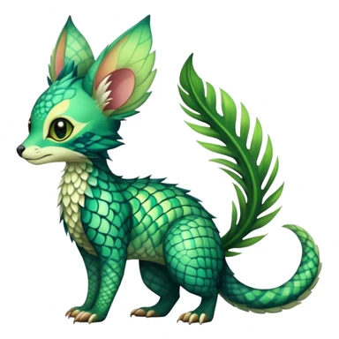 Feral Rare Fantasy vibrant tropical Vernid-Trico-species-creature by LiLaiRa, random markings, tufted tail, tufted ears, full body sticker