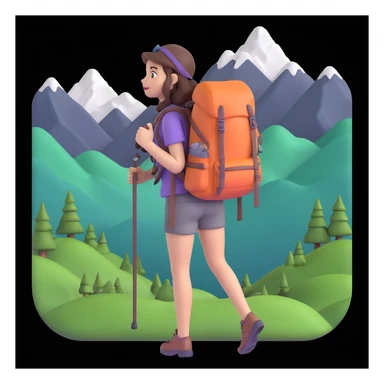 girl back packing mountains in background, close up pose sticker