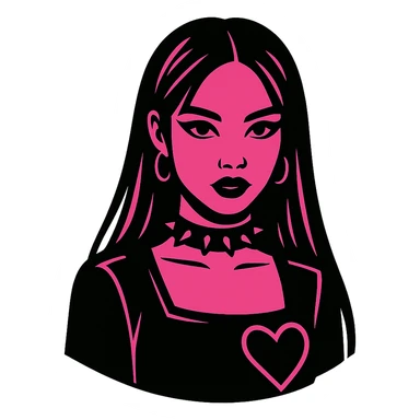 Blackpink-inspired goth icon, black and pink color scheme, edgy and stylish, graphic icon style sticker