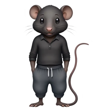 a large, completely black rat, all black, in pants, with a sweaty forehead sticker
