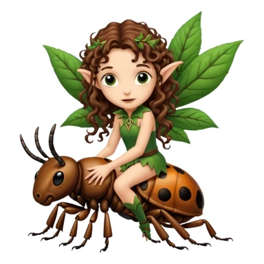 tiny forest elf long curly brown hair tattoos riding beetle sticker
