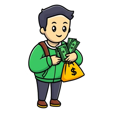 Person carrying money bag supporting a family, financial provider sticker