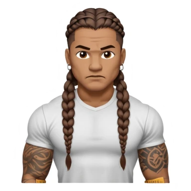Samoan males with white t-shirt. long braided hair, very muscular, tattoos. street culture clothing. Tough and menacing. sticker