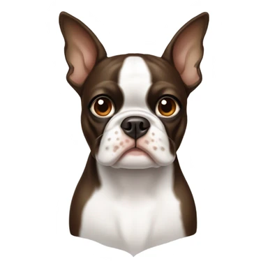 Brown and white Boston terrier with one ear pointing up and one ear pointing down sticker