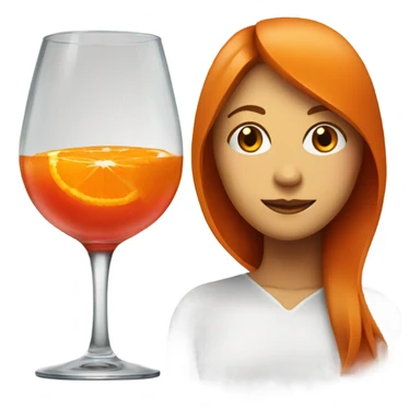 A glass with a red/orange liquid and an orange slice and too women behind it with a slightly buzzy face sticker