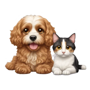 cavapoo dog next to calico cat sticker