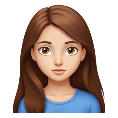 In the photo, the girl has long brown hair that falls around her shoulders. Her skin looks smooth, and she has a friendly. Her eyes are likely bright and engaging, sticker