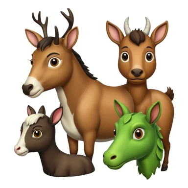 Plz make a perfect image of Deer horse bullfrog goat together  in one frame sticker