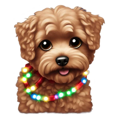 Dark Red maltipoo with Christmas lights decorated around its neck sticker