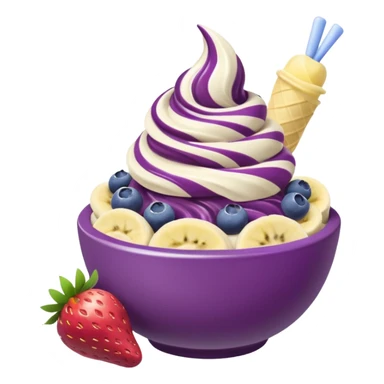 acai soft serve in a bowl with fruit sticker