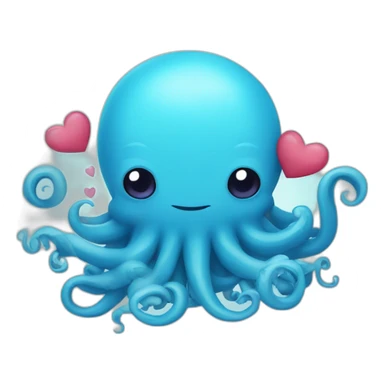 cute blue kraken with adorable face with many hearts around sticker