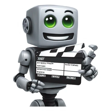 happy robot holding a clapboard sticker