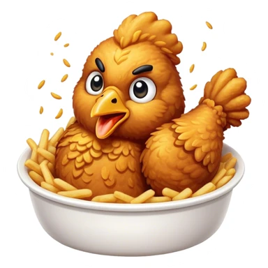 Cinematic crispy fried chicken, golden and crunchy, juicy inside, steaming as it is freshly served, sprinkled with seasoning, rich golden tones, inviting and delicious. sticker