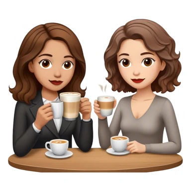 puerto rican woman light skin with shoulder-length, wavy, brown hair drinking latte with pale jewish woman with short, red gray, straight hair drinking espresso at table sticker