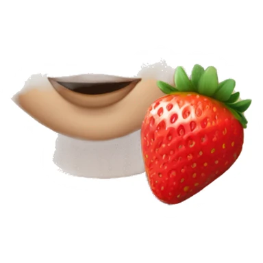 A blonde girl who has blue eyes eating strawberry sticker