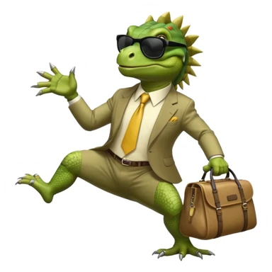 capitalist iguana banker godfather with black sunglasses breakdance with bag sticker