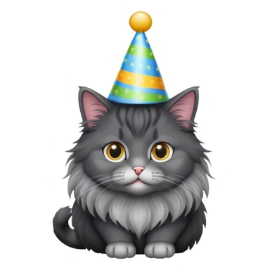 Fluffy black gray long haired cat birthday sticker