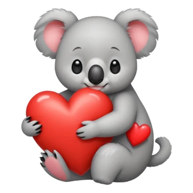 a koala hugging a big red heart sticker