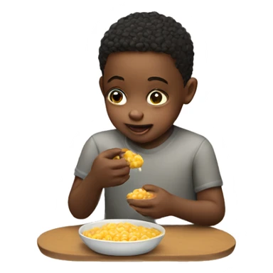 A small child eats a mixture sticker