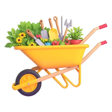 wheelbarrow with gardening tools sticker
