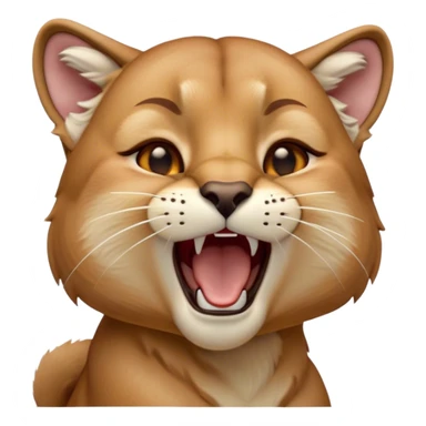Cinematic Cute Yawning Cougar Portrait Emoji, Head tilted slightly with a dramatic, wide-open yawn, showcasing a soft, sleek tawny Fur with gently drooping ears, round amber eyes barely open in drowsy contentment, Simplified yet irresistibly adorable features, highly detailed, glowing with a soft, cozy glow, high shine, relaxed yet expressive, stylized with a touch of wild whimsy, bright and endearing, soft glowing outline, capturing the essence of a sleepy yet affectionate cougar, so drowsy it feels like it could stretch out of the screen and curl up for a nap! sticker