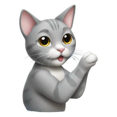 grey cat licking its paw sticker