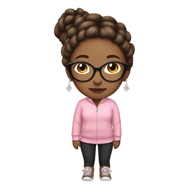 girl with white glass, a pink sweatshirt, black leggings, a braid in her brownish hair, and diamond earrings sticker