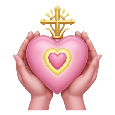 hands holding a pastel pink and pastel yellow sacred heart  sticker
