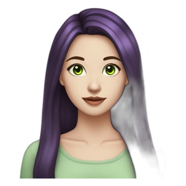 young adult woman with dark hair and purple highlights pale skin green eyes sticker