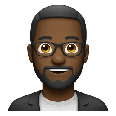 Draw a black man with a light beard, wearing glasses and smiling. sticker
