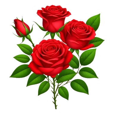 bouquet Bright Red Tea Rose, luxuriant, leaf, bud sticker
