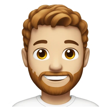 smiling boy in white shirt with brown hair and brown/red beard and white skin sticker