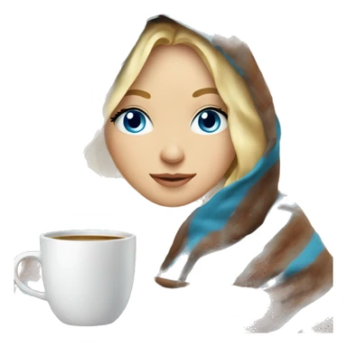 blonde girl inside a blanket sipping coffee blue eyes sticker