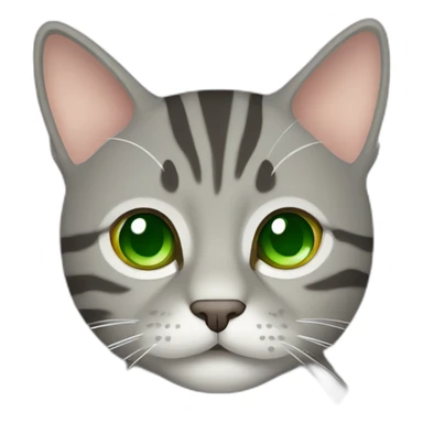tabby cat grey with green eyes in minimal cartoon style sticker