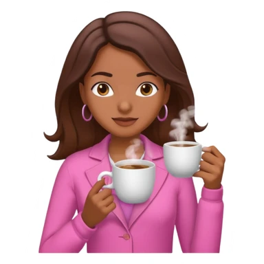 Mulher morena tomando café  com roupa rosa esfriando o café  sticker