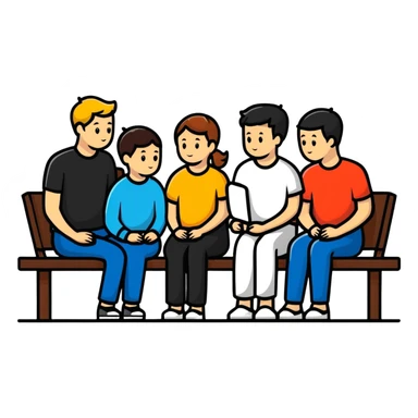 group of five white people sitting in training session sticker